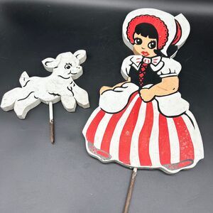 Vintage Little Bo Peep and Lamb Yard Ornament Hand Painted Lawn Art (Fjml)